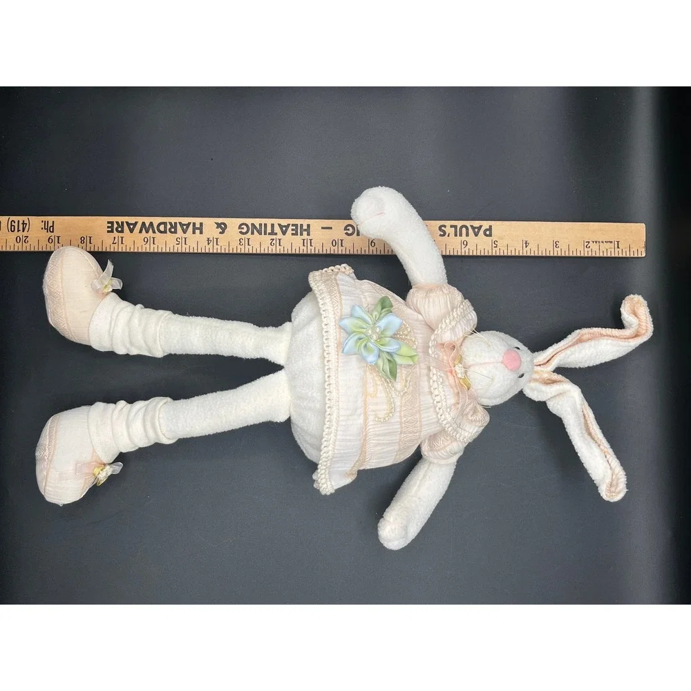 Plush Bunny Rabbit Shelf Sitter Peach Lace Dress Easter Decor 19